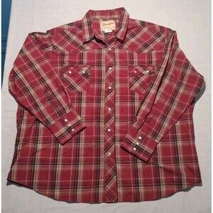 VTG. Wrangler Western Pearl Snap Shirt 2XL 2XLarge Plaid Collar Sawtooth Cowboy